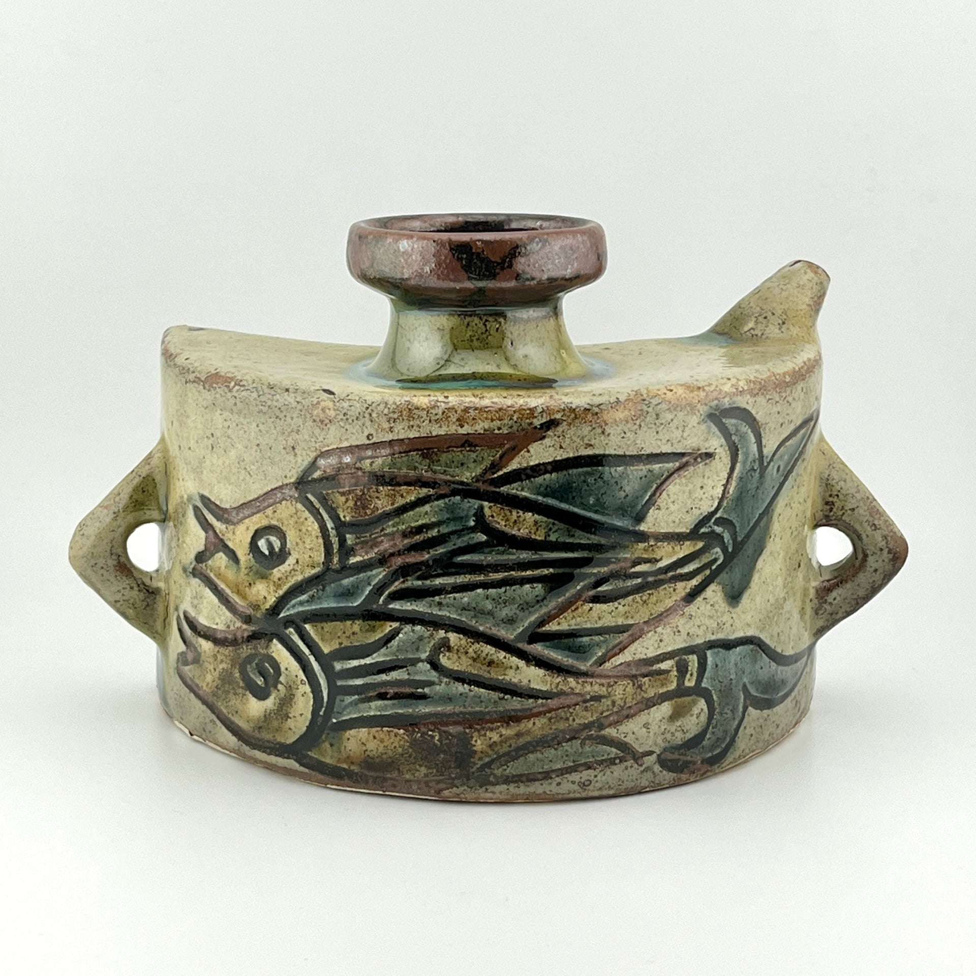 壺屋焼 人間国宝 金城次郎作 魚文抱瓶（笑う魚） – 生活民芸 なかむた  