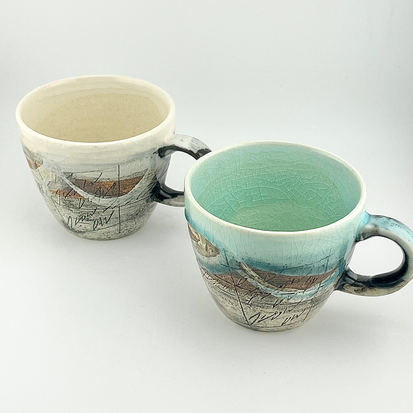 美濃焼　鶴林窯　線刻　ビッグマグ