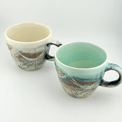 美濃焼　鶴林窯　線刻　ビッグマグ