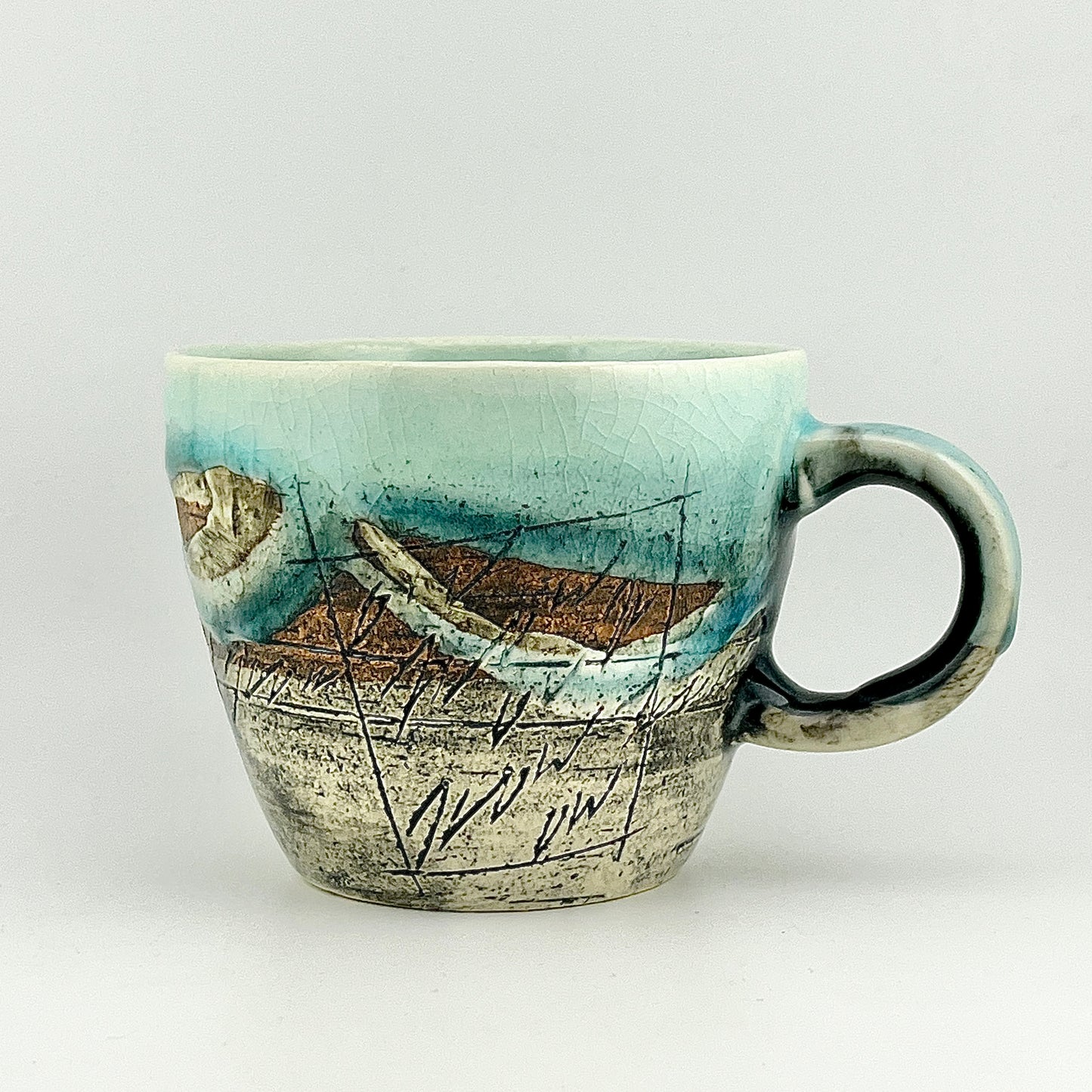 美濃焼　鶴林窯　線刻　ビッグマグ