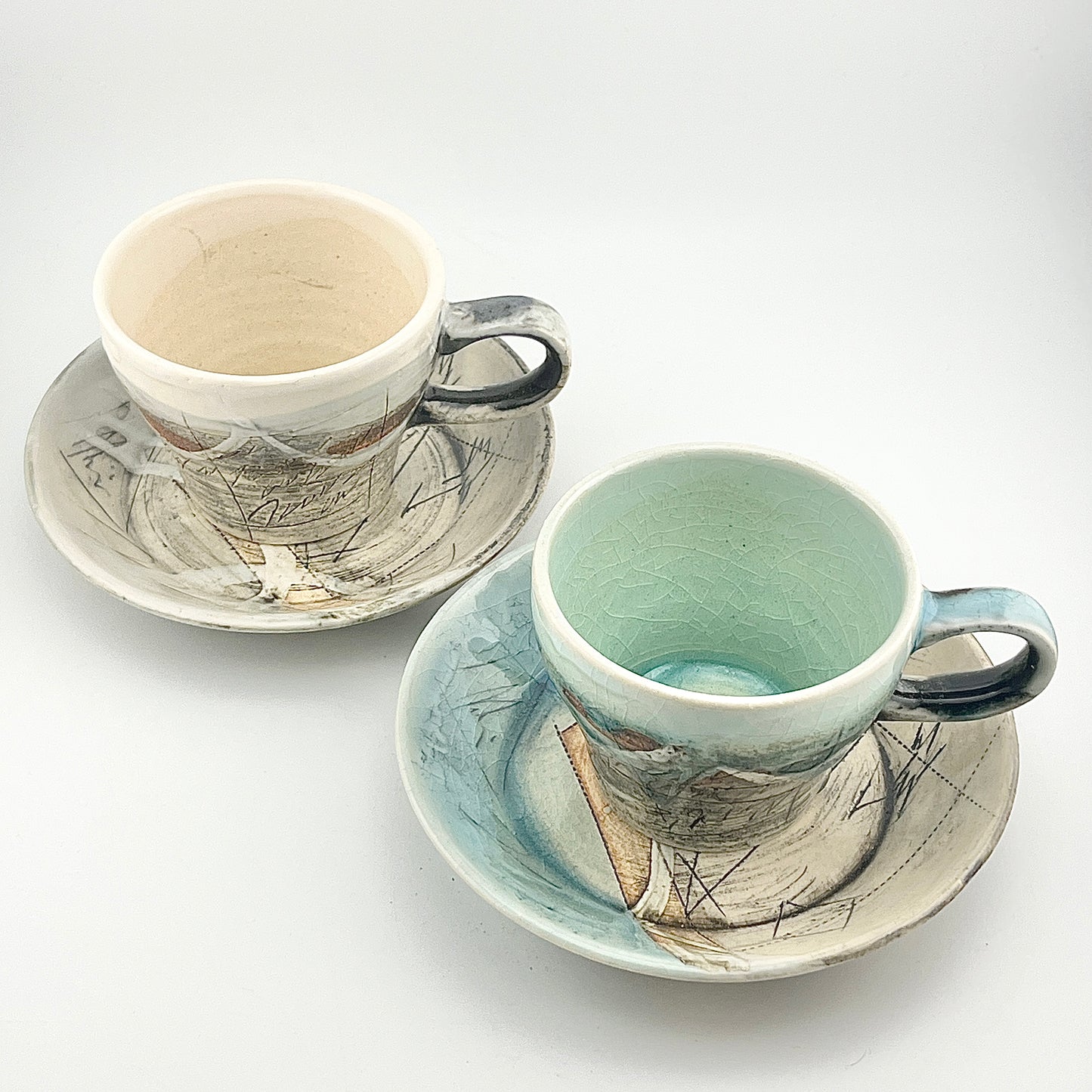 美濃焼　鶴林窯　線刻　カップ＆ソーサー