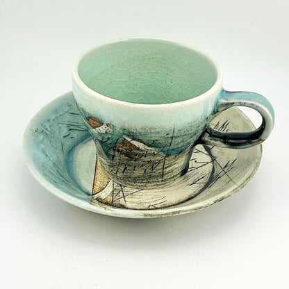 美濃焼　鶴林窯　線刻　カップ＆ソーサー