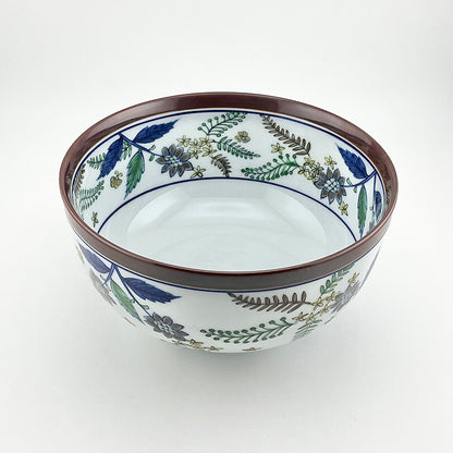 有田焼　源右衛門窯　染錦更紗手花蝶文麺鉢