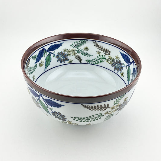 有田焼　源右衛門窯　染錦更紗手花蝶文麺鉢