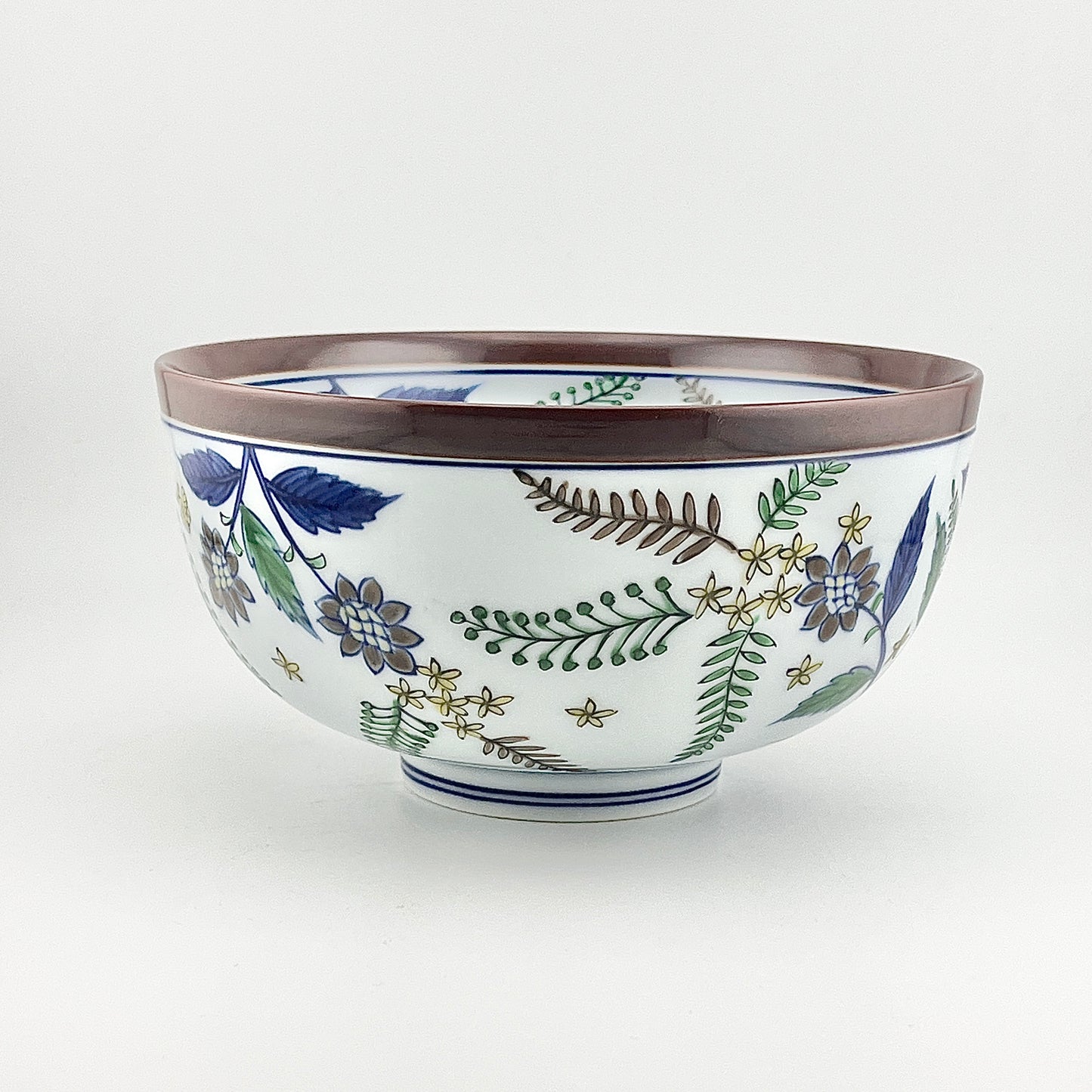 有田焼　源右衛門窯　染錦更紗手花蝶文麺鉢