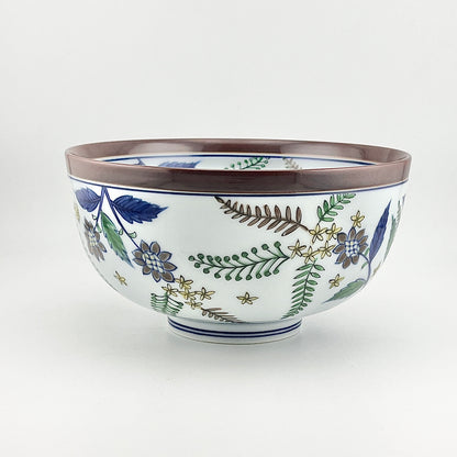 有田焼　源右衛門窯　染錦更紗手花蝶文麺鉢