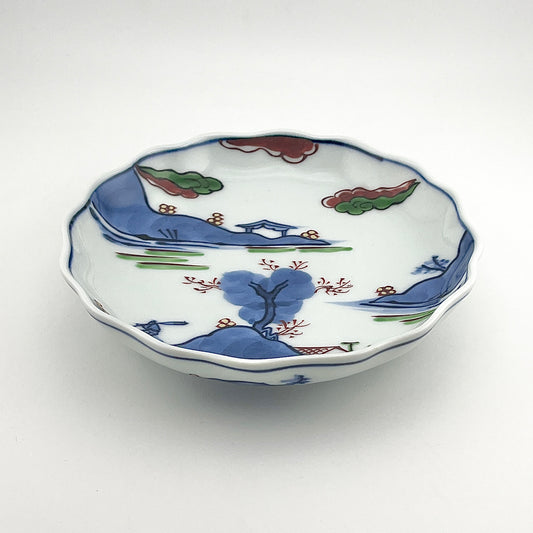 有田焼　源右衛門窯　染錦山水絵花型銘々皿