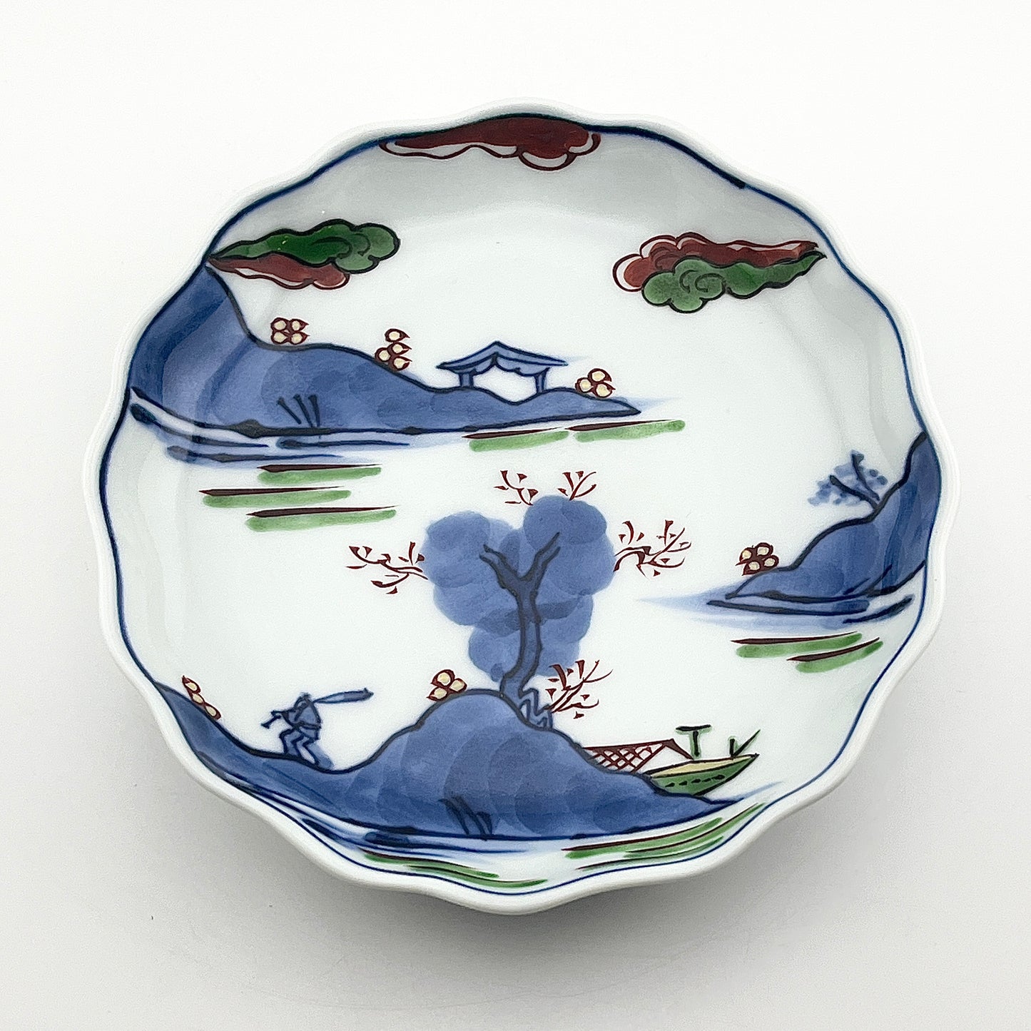 有田焼　源右衛門窯　染錦山水絵花型銘々皿