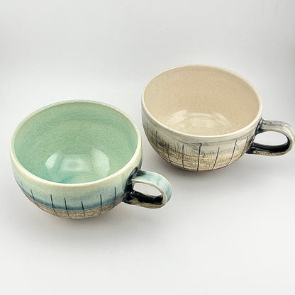 美濃焼　鶴林窯　線刻　スープカップ