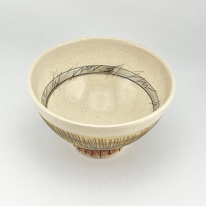 美濃焼　鶴林窯　線刻　飯碗