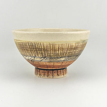 美濃焼　鶴林窯　線刻　飯碗