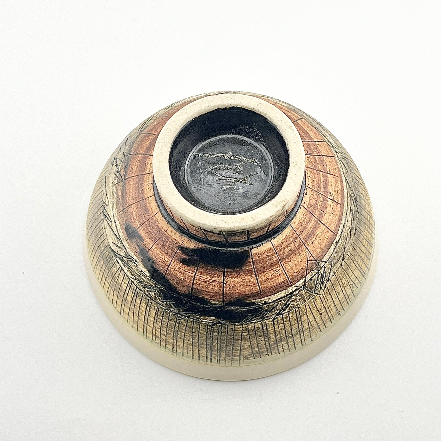 美濃焼　鶴林窯　線刻　飯碗