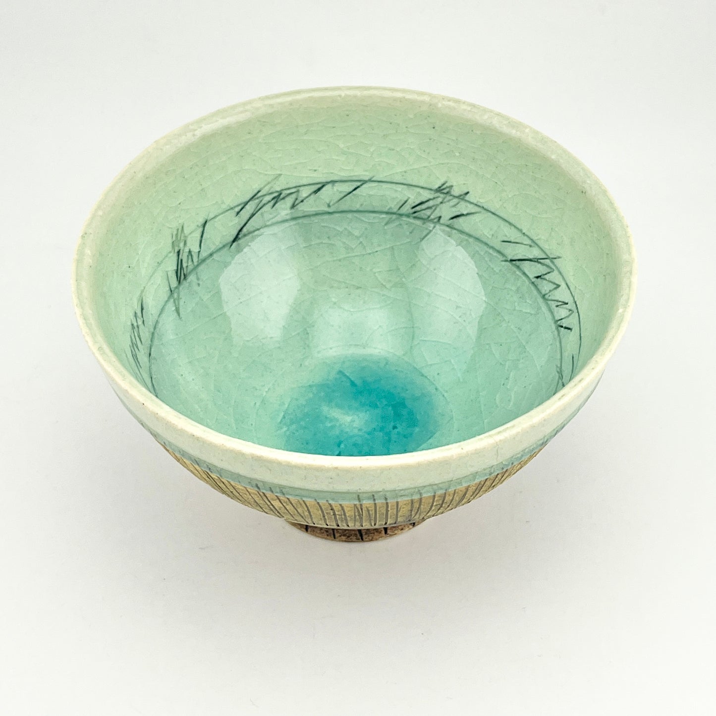 美濃焼　鶴林窯　線刻　飯碗