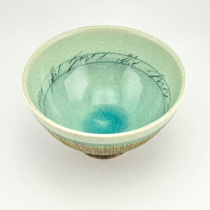 美濃焼　鶴林窯　線刻　飯碗