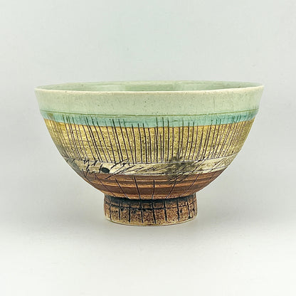 美濃焼　鶴林窯　線刻　飯碗