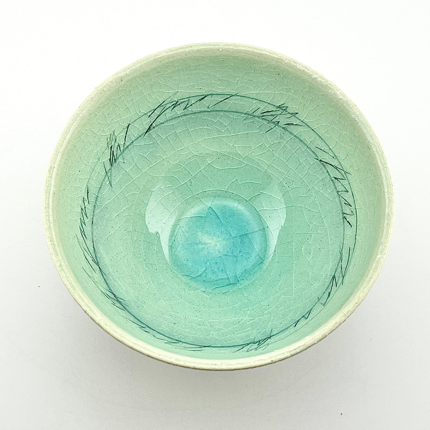 美濃焼　鶴林窯　線刻　飯碗