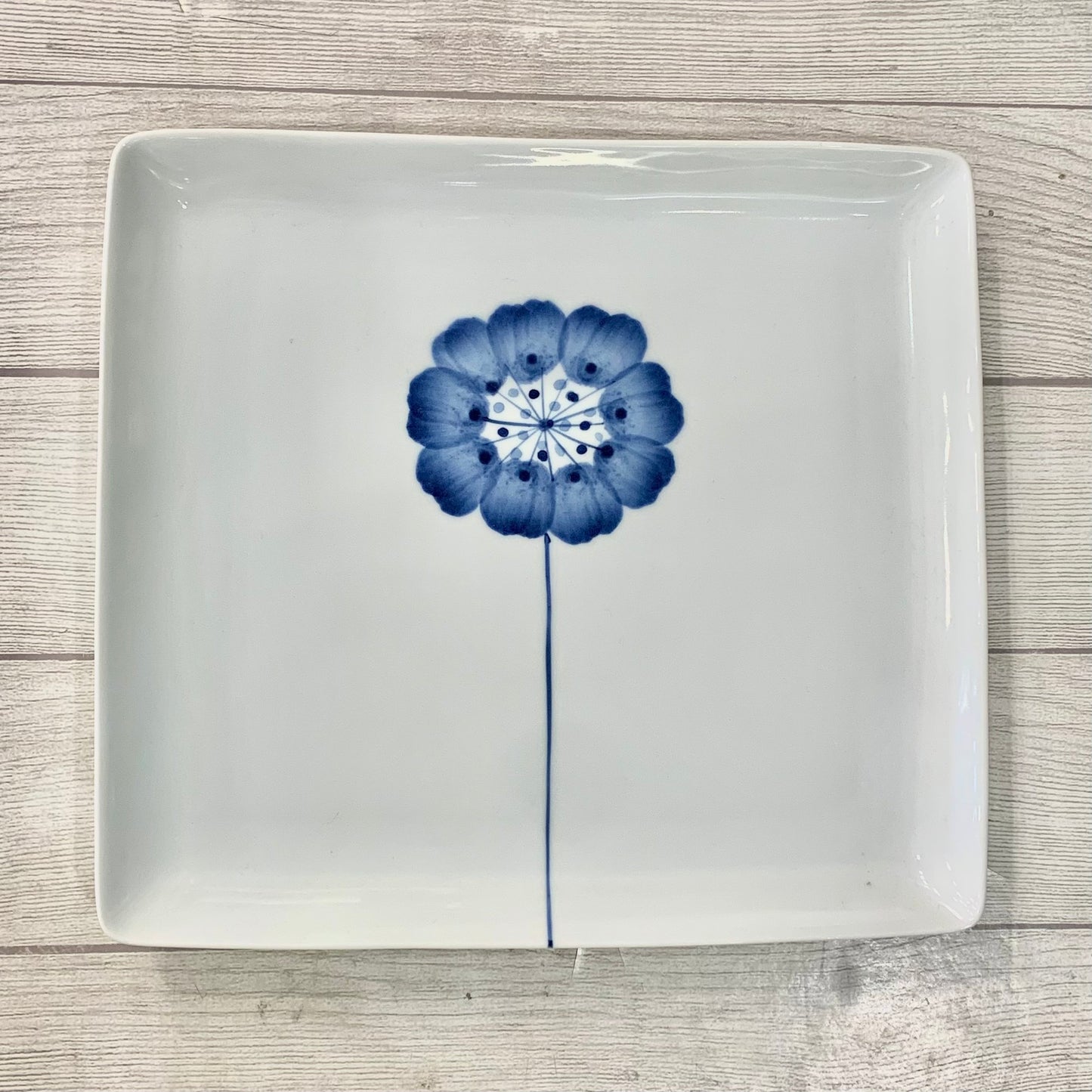 [Hasami ware] [Wazan kiln] [One flower] [Large plate] Square plate Simple cute