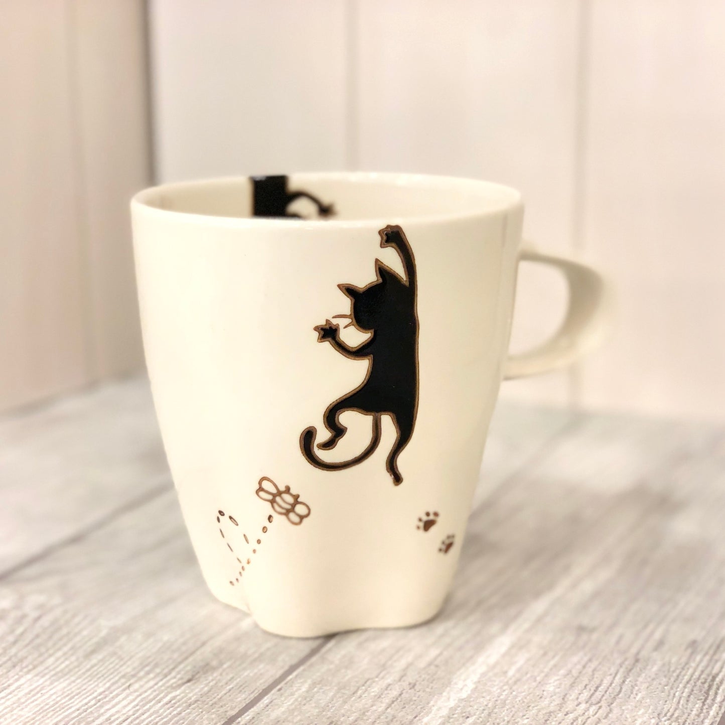 [Kikusho 陶器] [Hasami ware] [挂猫] [爪子马克杯] (Mike Kuro) 猫图案可爱光印花布猫黑猫