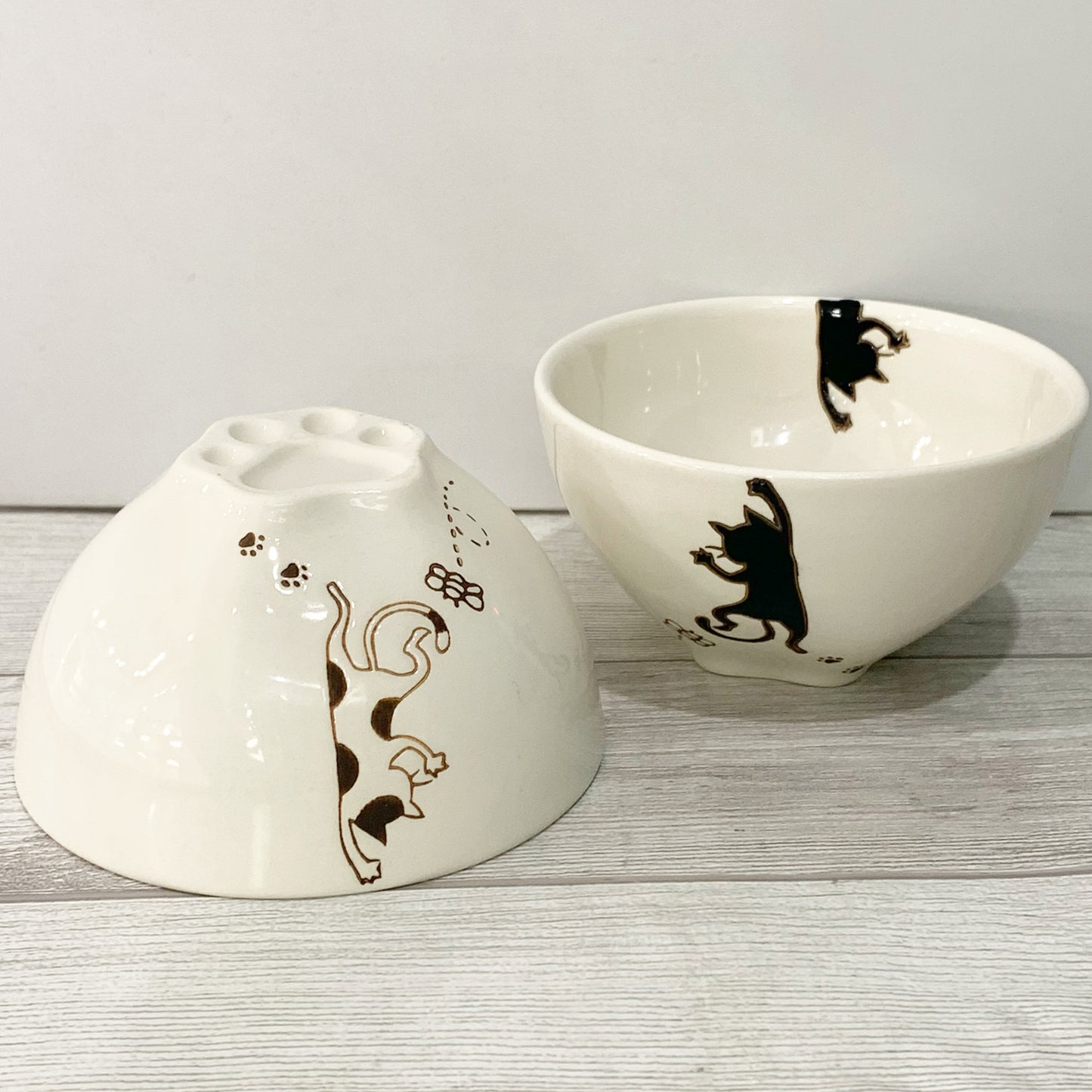 [Kikusho 陶器] [Hasami ware] [Hanging cat] [Paw bowl] [Tea bowl] (Mike Kuro) 猫图案可爱光印花布猫黑猫